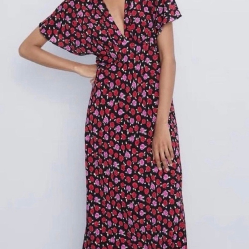 Zara Red and Pink Floral Dress